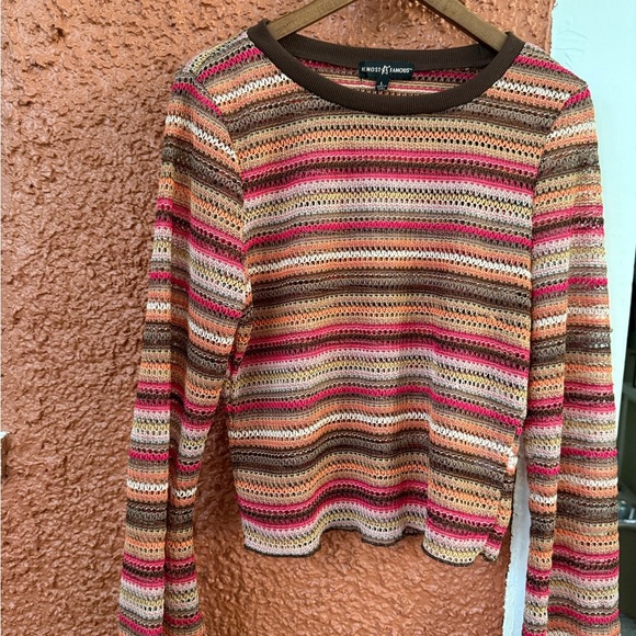 Y2K Almost Famous Women’s Knit Cropped Flare Sleeve Fairy Boho Top Mesh Rave L - Picture 1 of 8